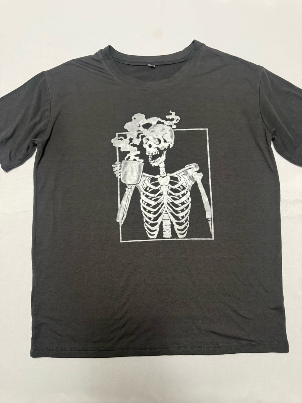 Black Short-Sleeve Skeleton Coffee Graphic Tee